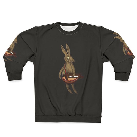 Hare playing a hurdy gurdy musical instrument