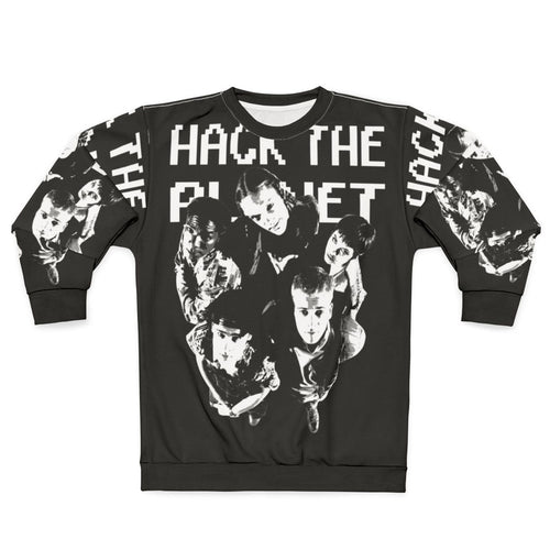 "Hack The Planet" 90s hacker-inspired sweatshirt design