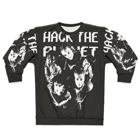 "Hack The Planet" 90s hacker-inspired sweatshirt design