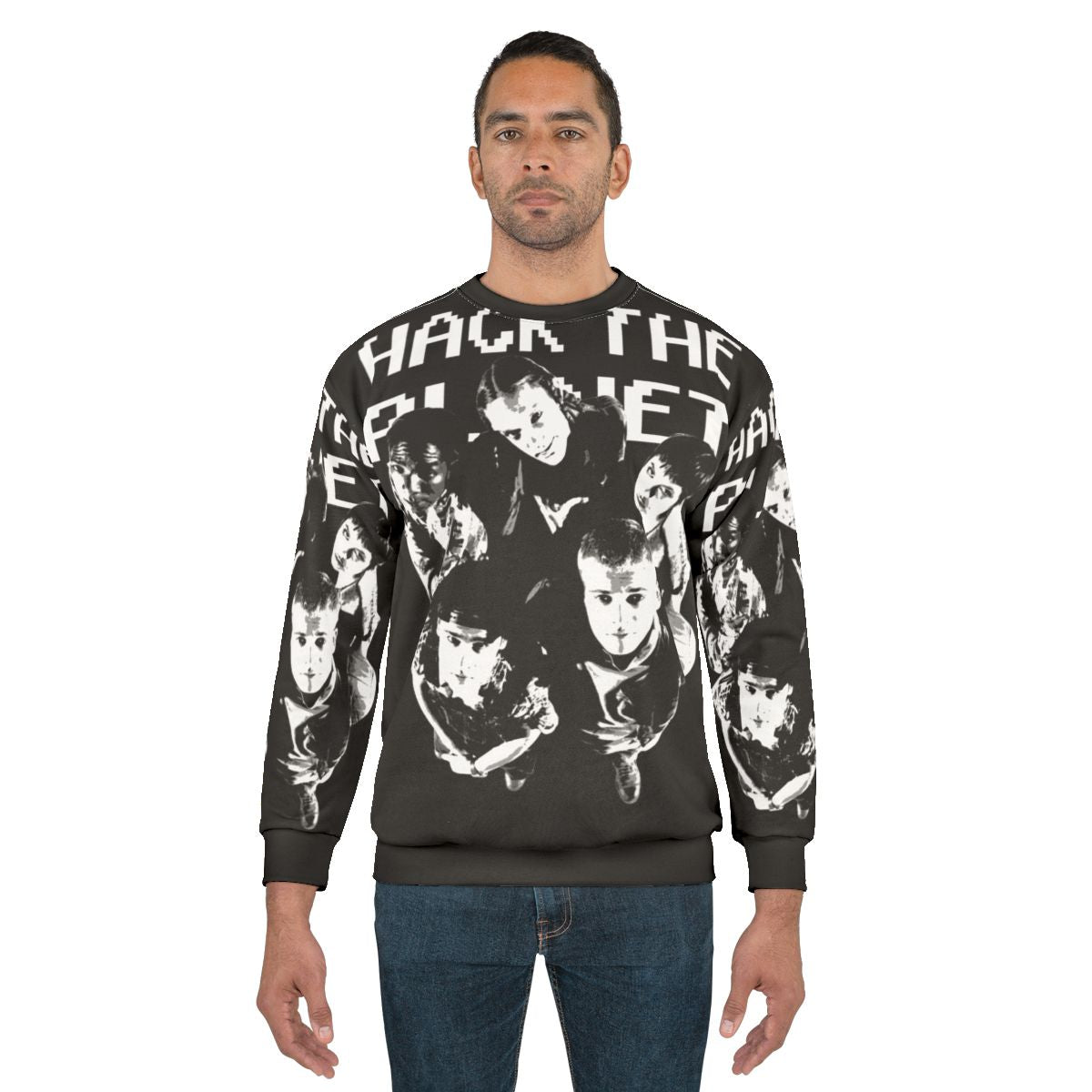 "Hack The Planet" 90s hacker-inspired sweatshirt design