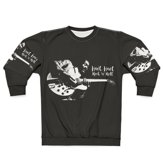 Vintage-style sweatshirt featuring "Hail Hail Chuck Berry" text and guitar graphic