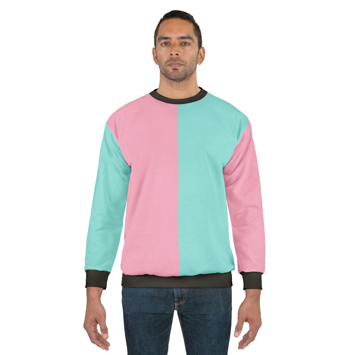 Half pink and blue colorblock minimalist sweatshirt