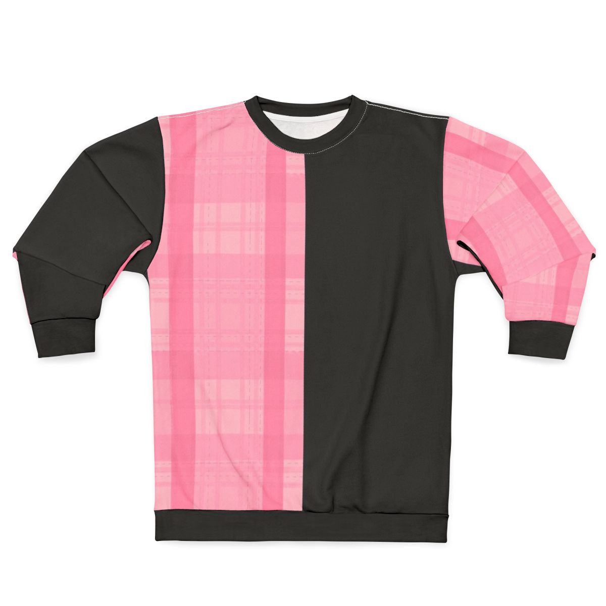 Monochrome plaid sweatshirt with half black, half pink design