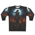Haunting scarecrow under a full moon on a spooky Halloween night