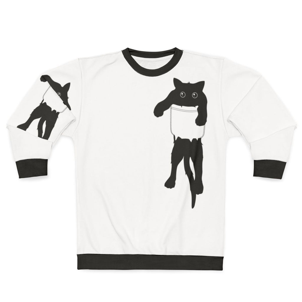 Hang Loose Black Cat Pocket Art Sweatshirt - Modern Graphic Design