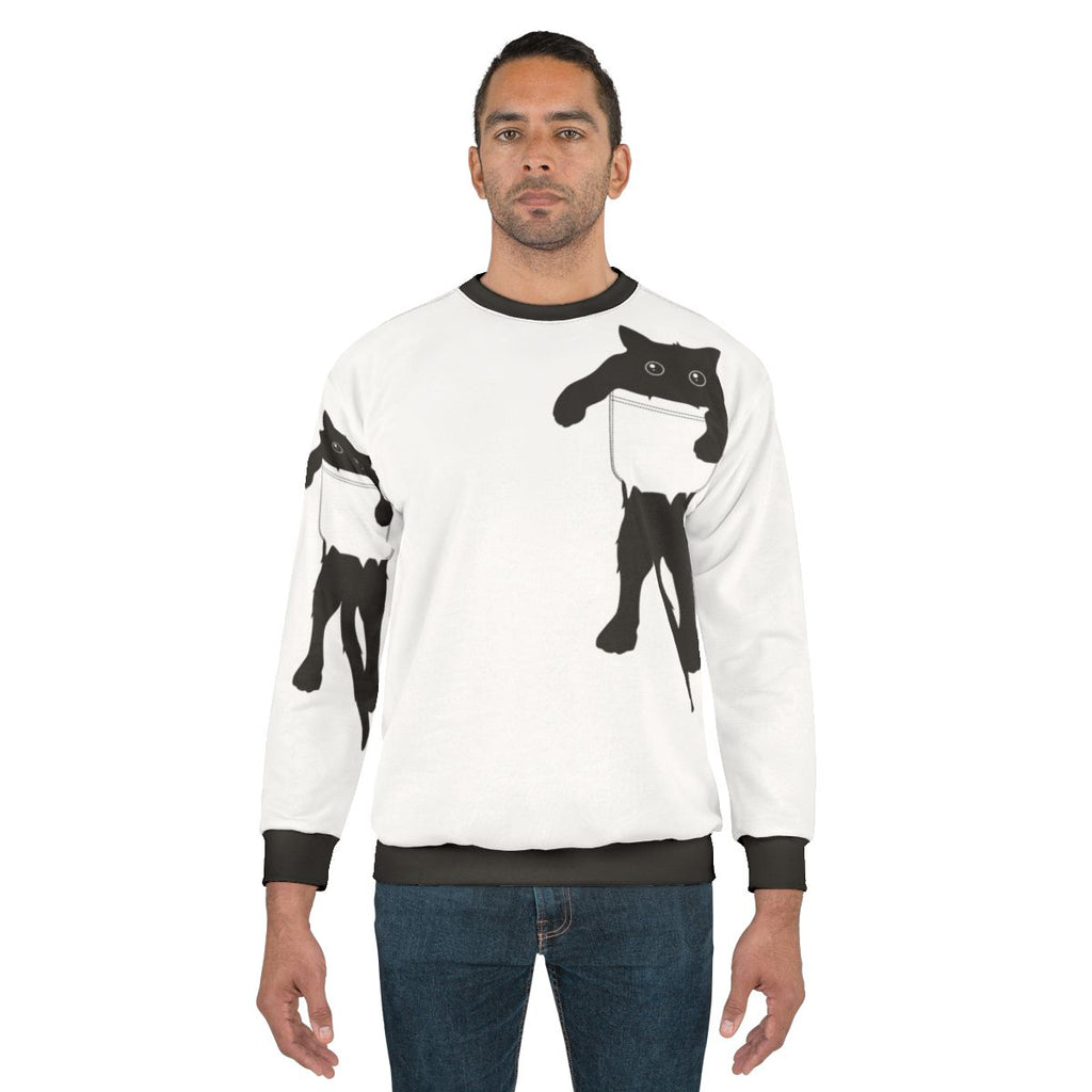 Hang Loose Black Cat Pocket Art Sweatshirt - Modern Graphic Design