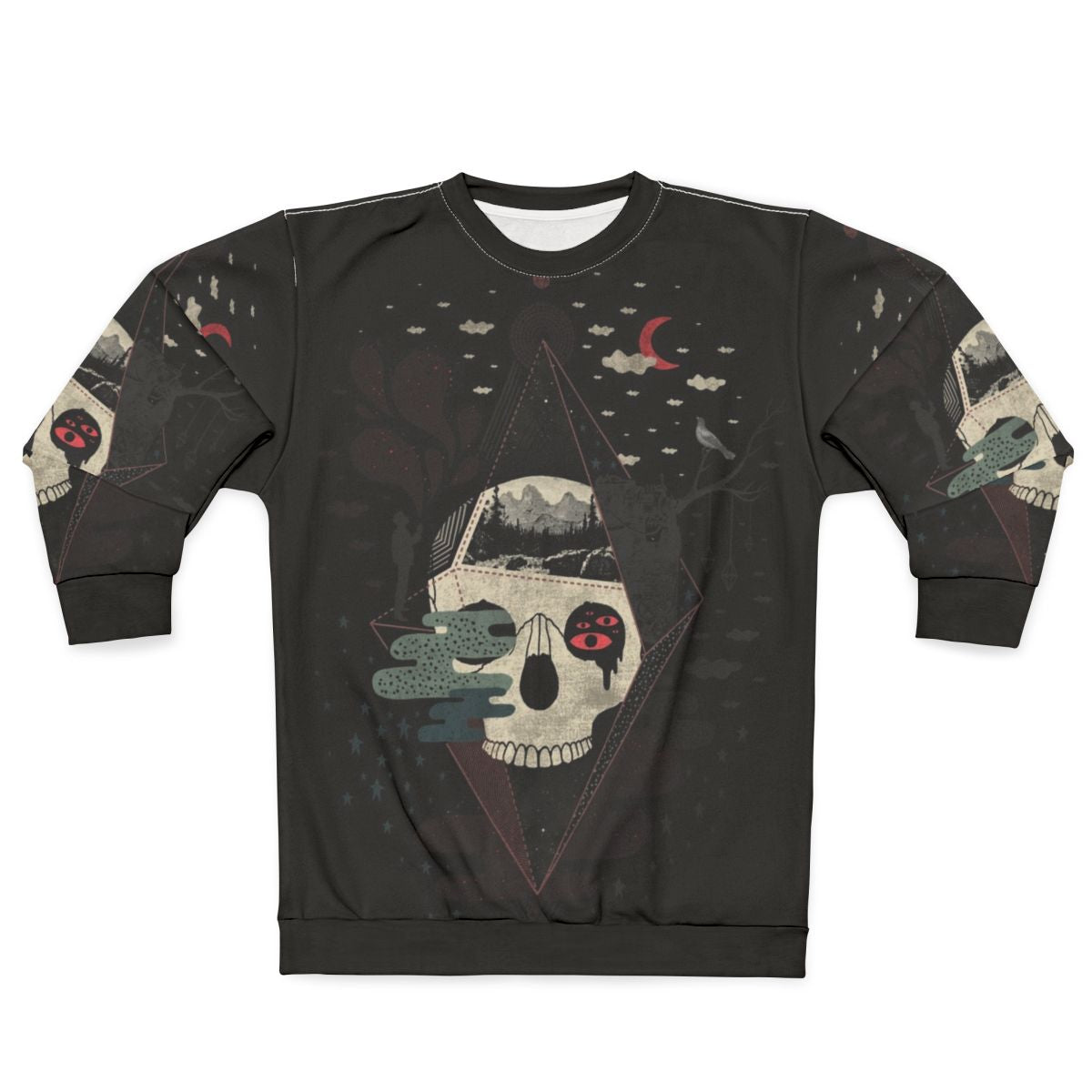 Surreal sweatshirt with abstract geometric night sky design