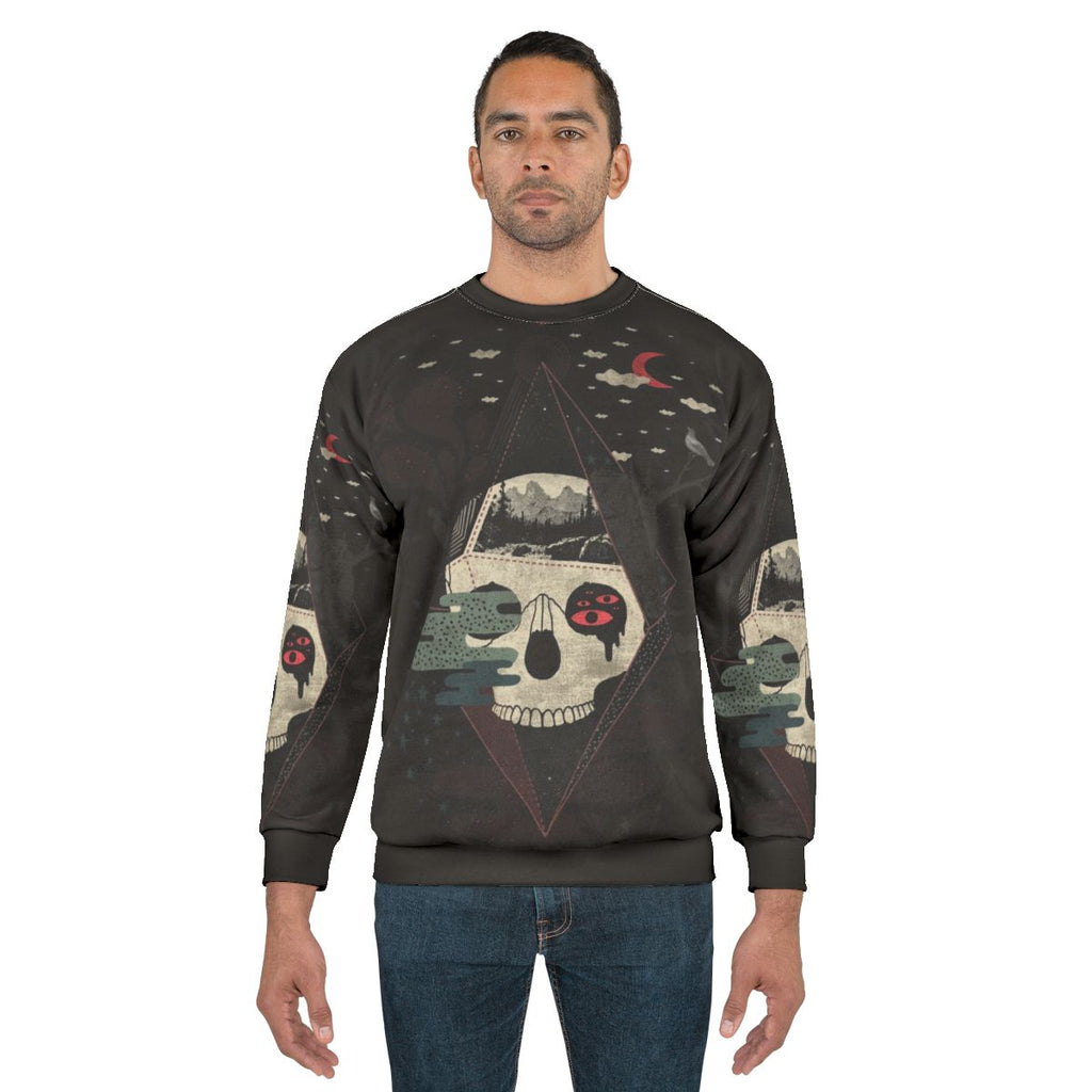 Surreal sweatshirt with abstract geometric night sky design