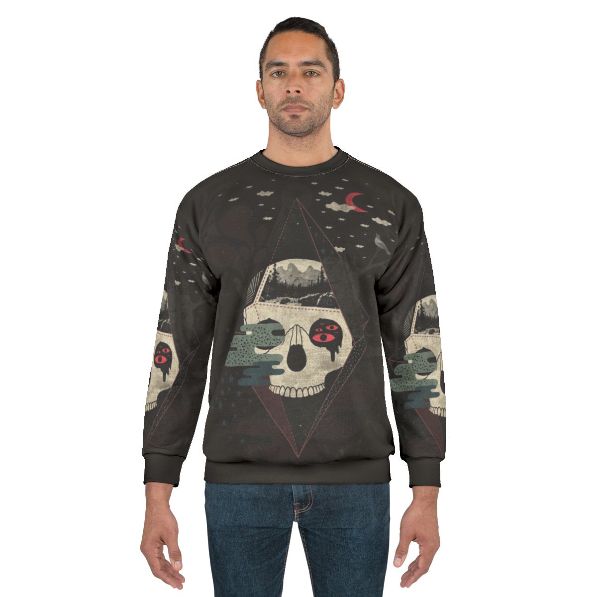 Surreal sweatshirt with abstract geometric night sky design