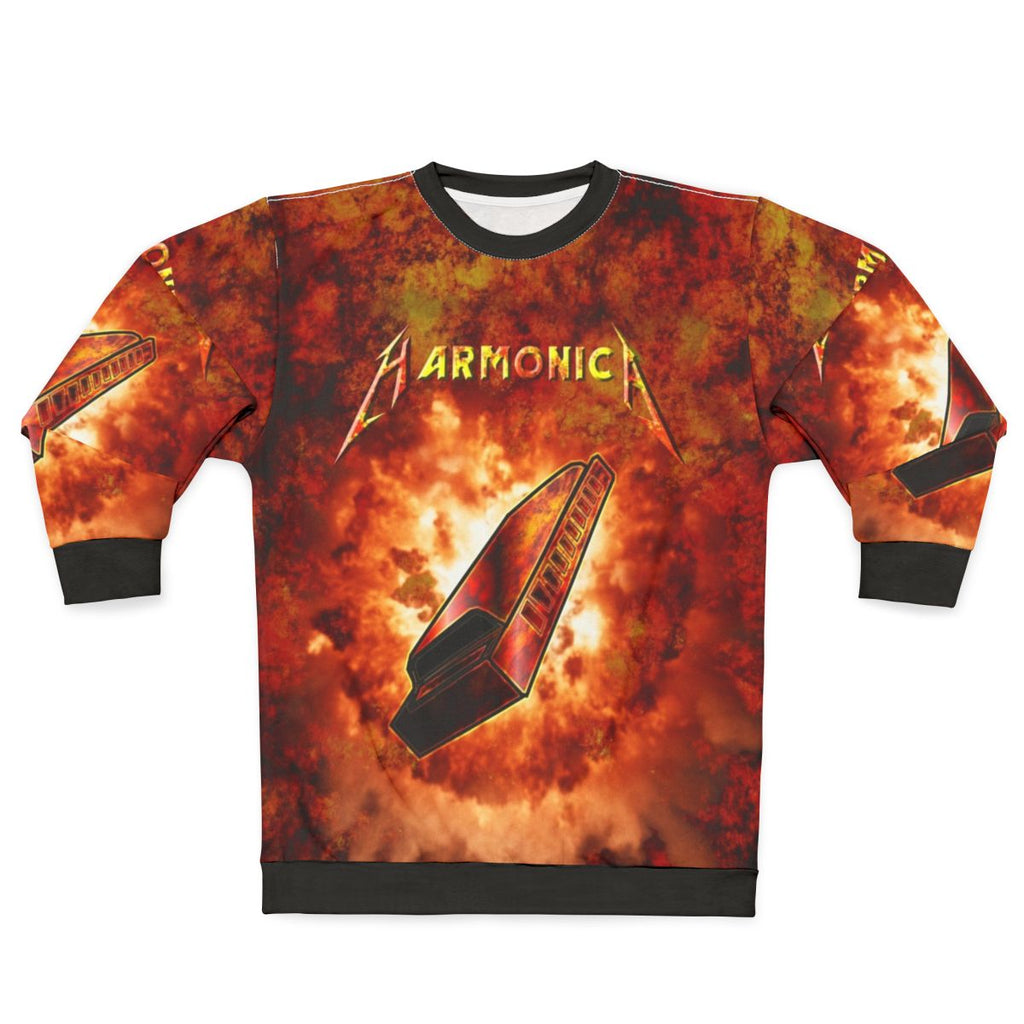 Hard Rock Harmonica Sweatshirt - Vintage Music Instrument Parody Apparel