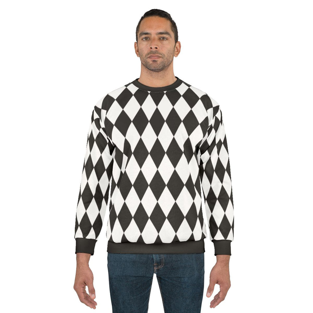 Harlequin diamond pattern black and white sweatshirt