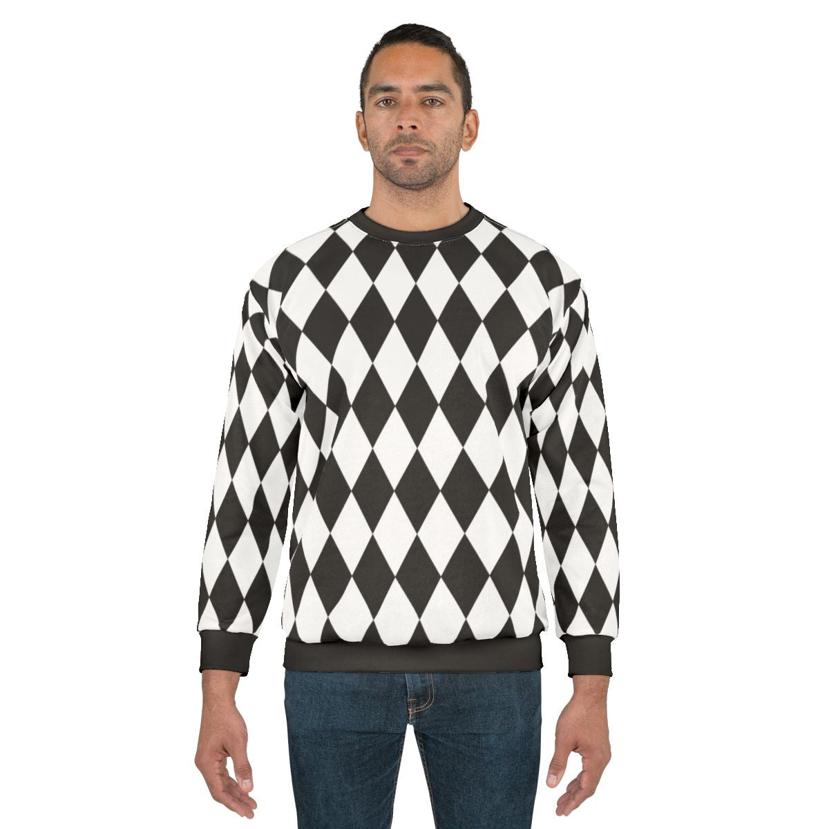 Harlequin diamond pattern black and white sweatshirt