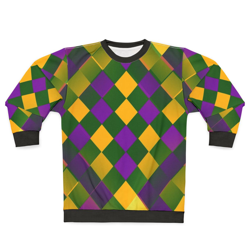 Harlequin Mardi Gras Sweatshirt with Fleur de Lis Design