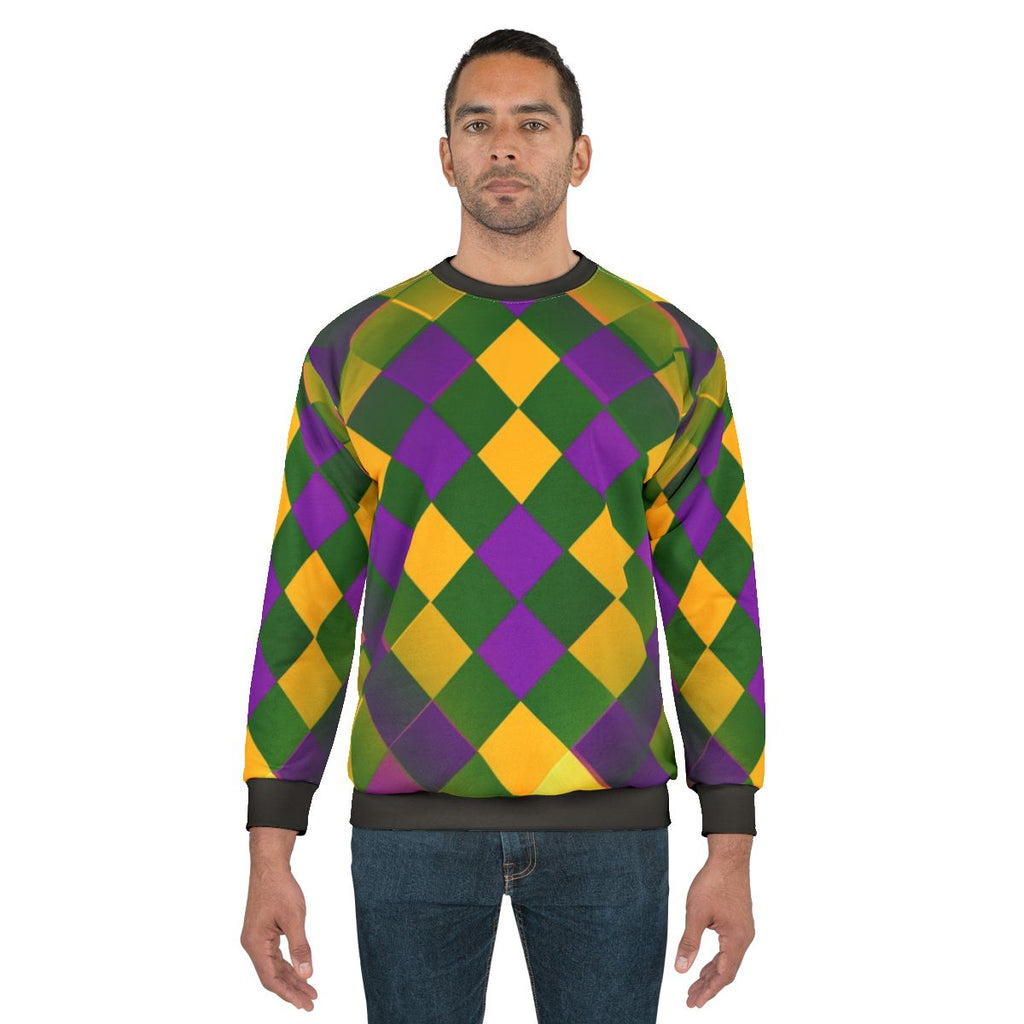 Harlequin Mardi Gras Sweatshirt with Fleur de Lis Design