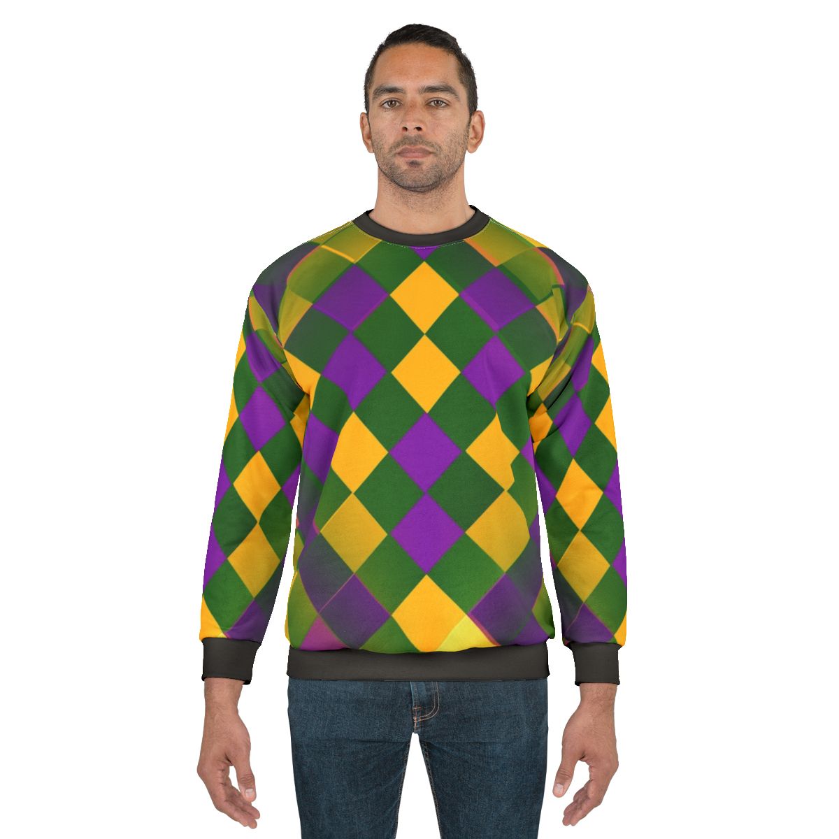 Harlequin Mardi Gras Sweatshirt with Fleur de Lis Design
