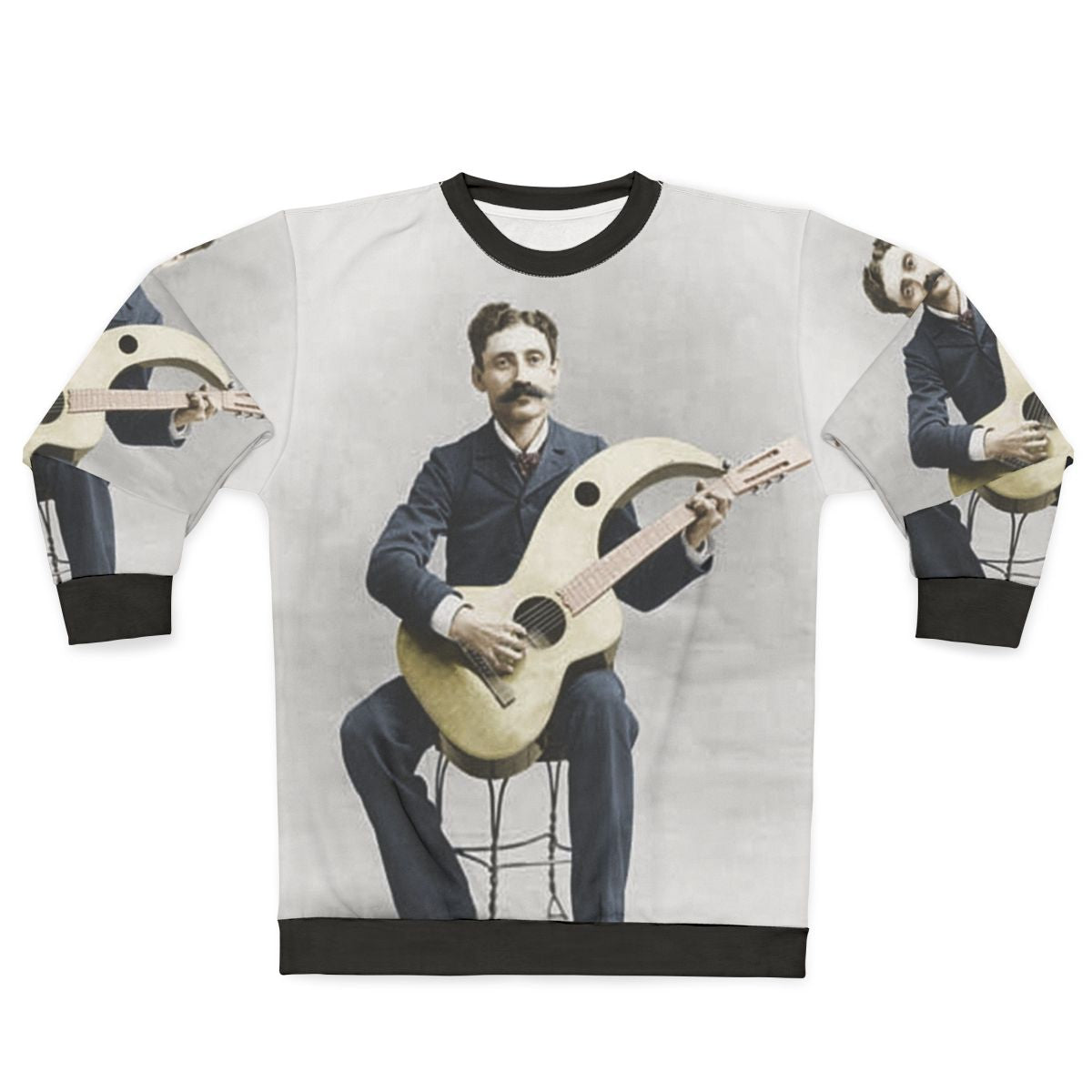 Vintage harp guitar sweatshirt featuring an acoustic instrument from the Edwardian era