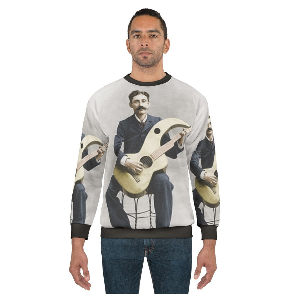 Vintage harp guitar sweatshirt featuring an acoustic instrument from the Edwardian era