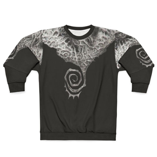 Spiral sweatshirt with supernatural, anti-hero, and super powers theme