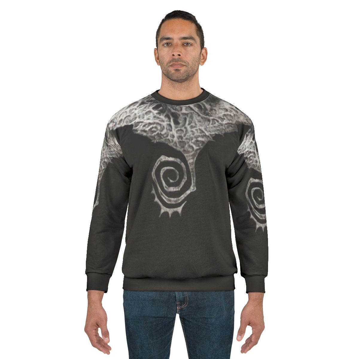 Spiral sweatshirt with supernatural, anti-hero, and super powers theme