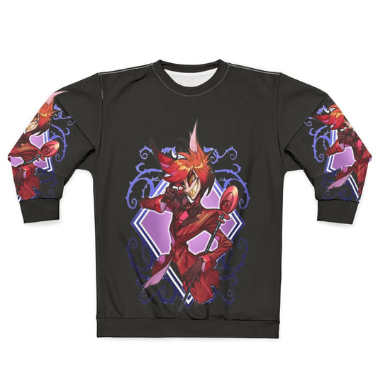 Hazbin Hotel Alastor Sweatshirt featuring chibi-style illustrations of the character