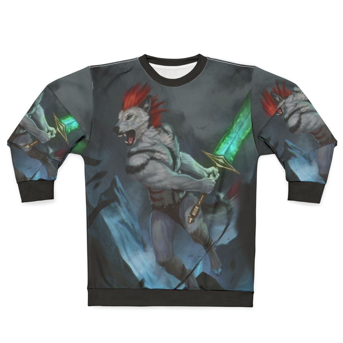 Headlong anthro wolf fantasy digital art sweatshirt