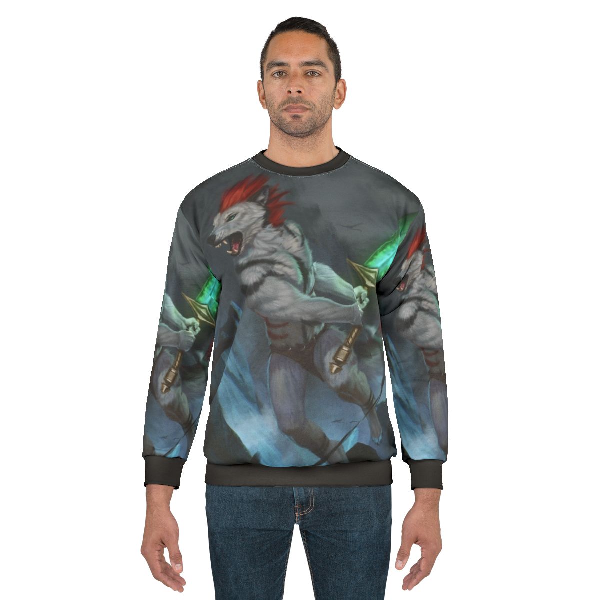 Headlong anthro wolf fantasy digital art sweatshirt