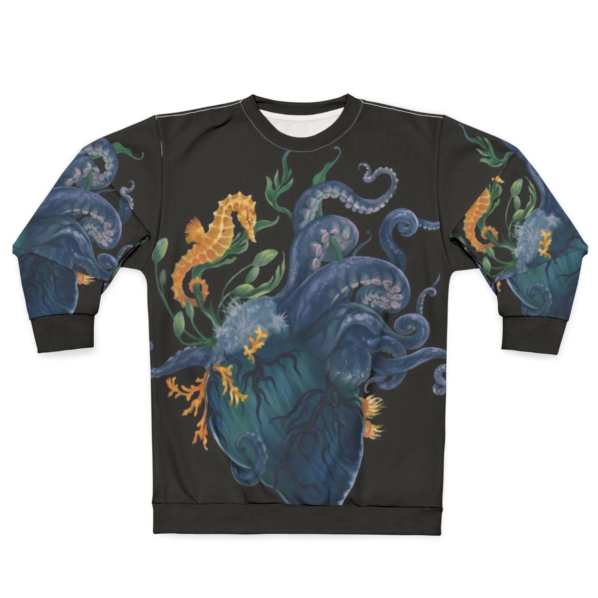 Ocean-themed sweatshirt with anatomical heart design and marine life