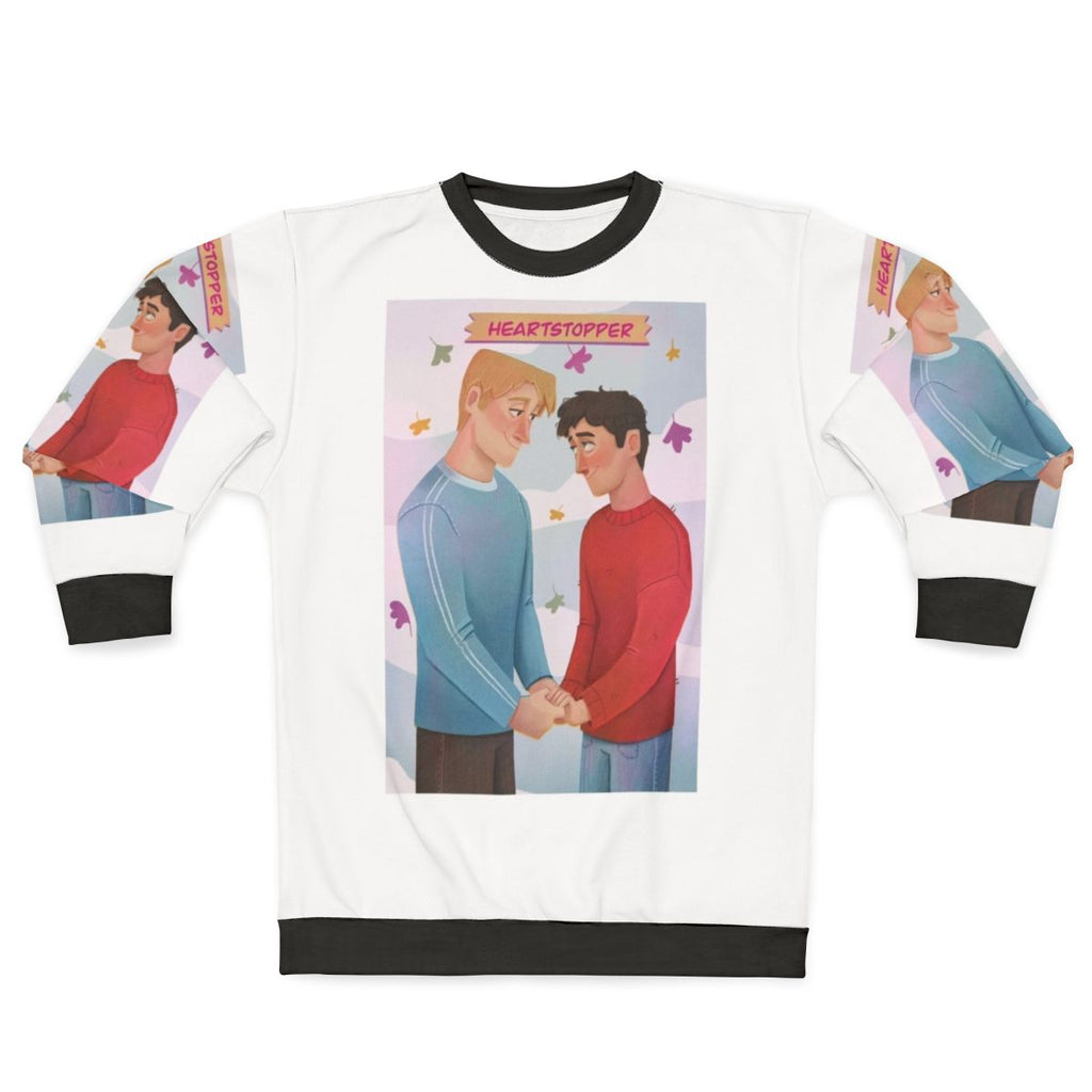 Heartstopper characters Nick Nelson and Charlie Spring illustration on a sweatshirt