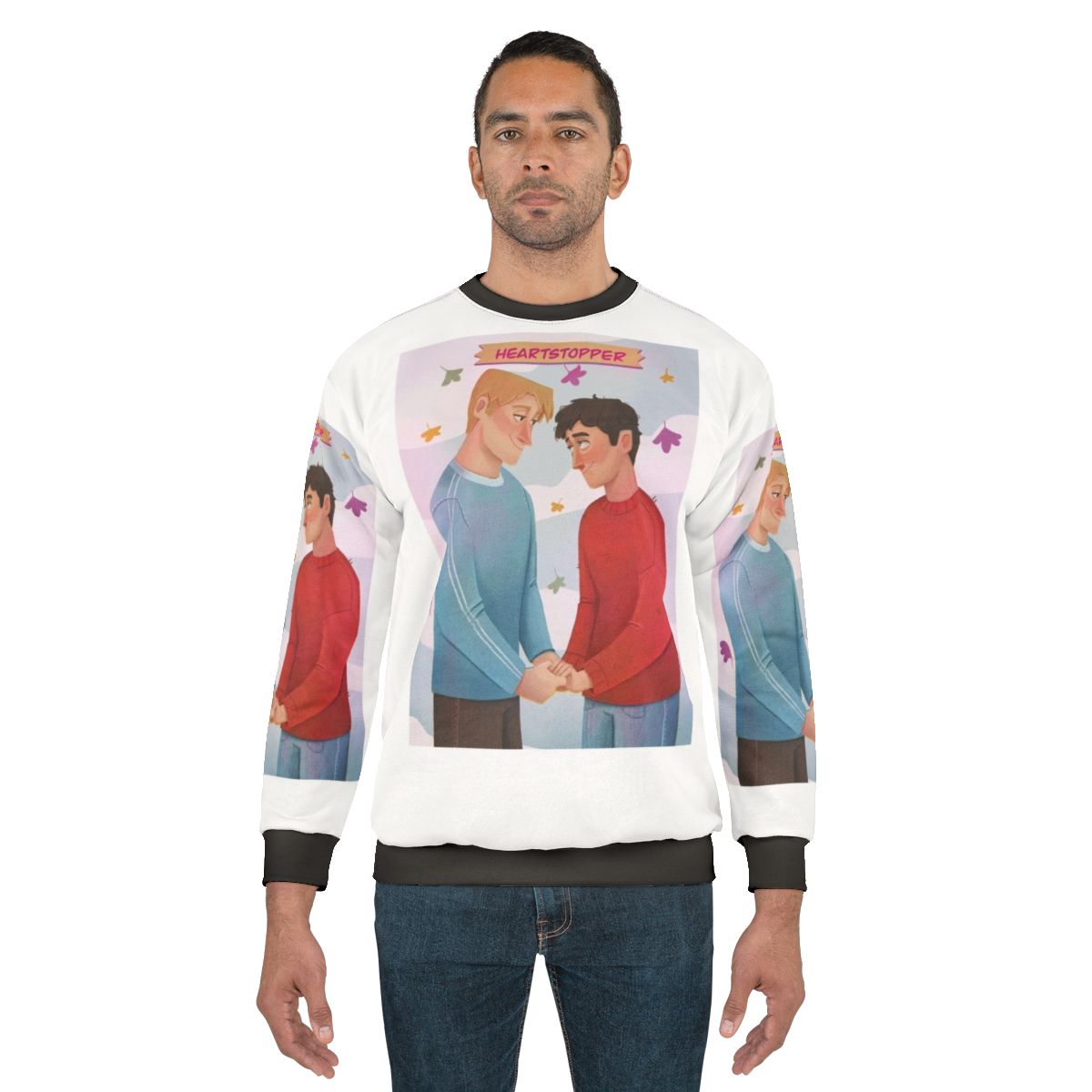 Heartstopper characters Nick Nelson and Charlie Spring illustration on a sweatshirt