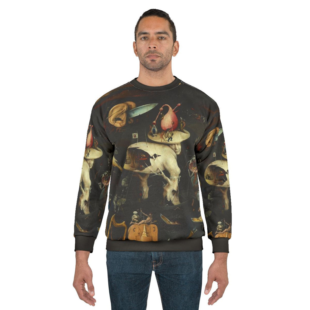 Hieronymus Bosch inspired sweatshirt featuring surreal "Hell" scene