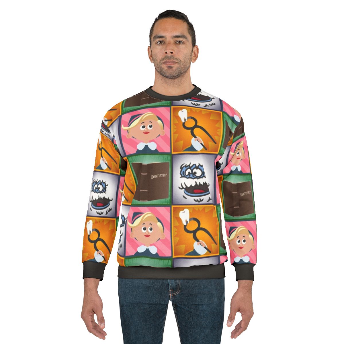 Hermey Square Christmas Sweatshirt with Rudolph the Red-Nosed Reindeer Inspired Design