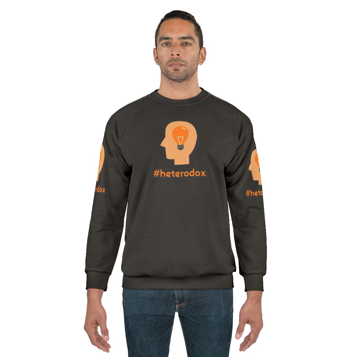 Heterodox sweatshirt with text encouraging independent thinking