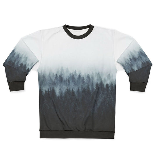 High and Low Sweatshirt with Foggy Forest Design