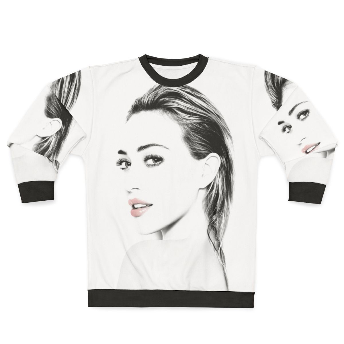 Hilary Duff wearing a gray sweatshirt with a graphic design