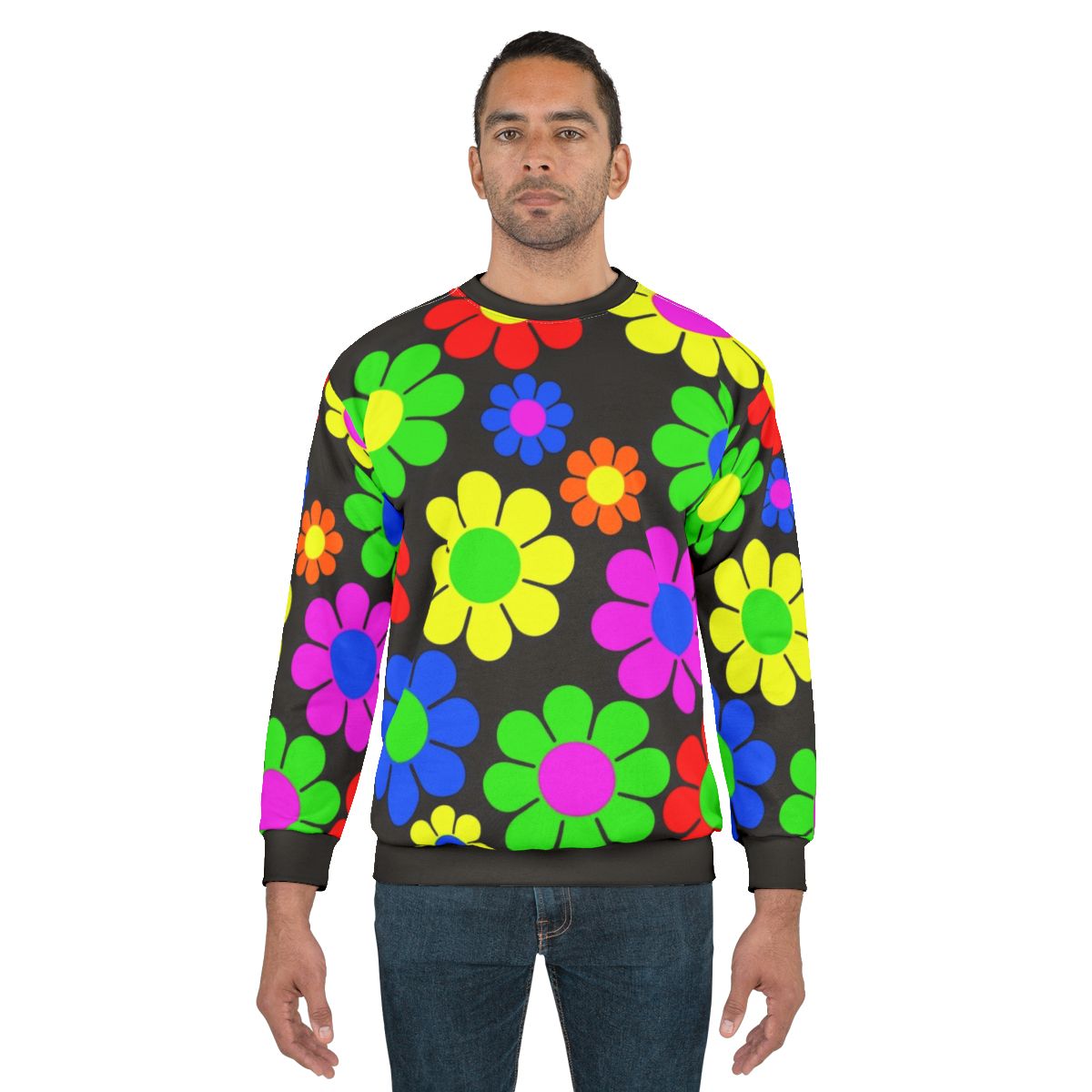 Retro hippie daisy flower pattern sweatshirt