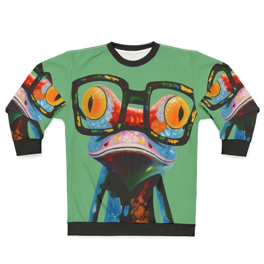 Hipster frog nerd glasses sweatshirt