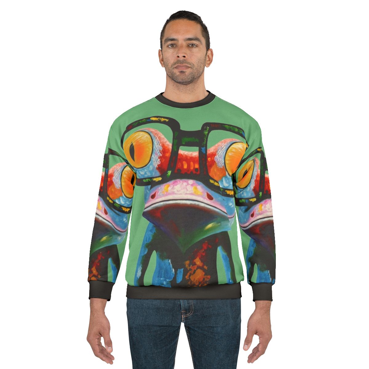 Hipster frog nerd glasses sweatshirt