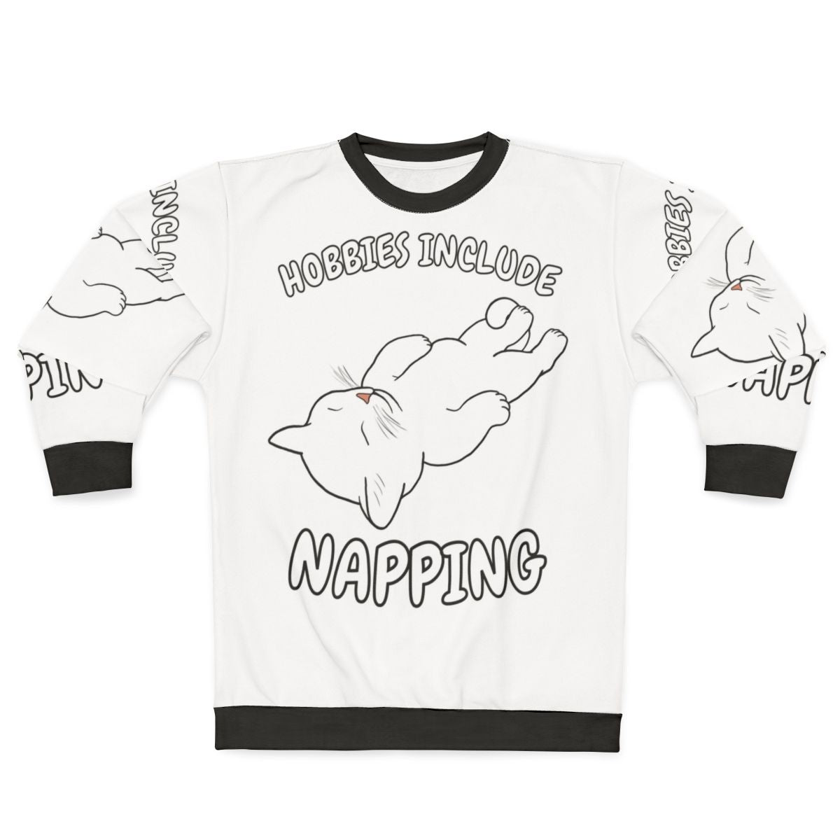 Napping hobbies white cat sweatshirt