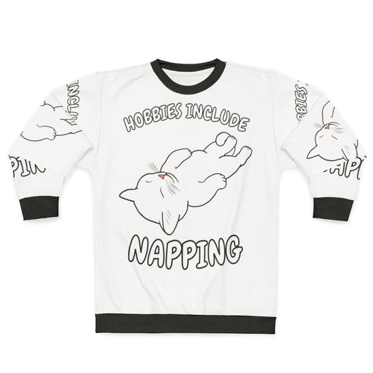 Napping hobbies white cat sweatshirt