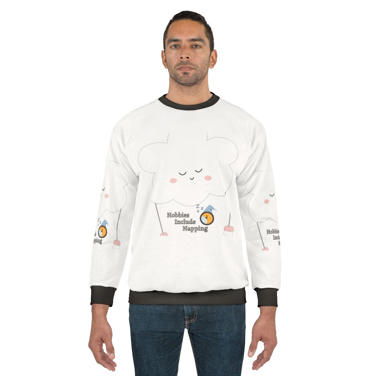 Hobbies Include Napping Cozy Sweatshirt with Nap Queen Graphic