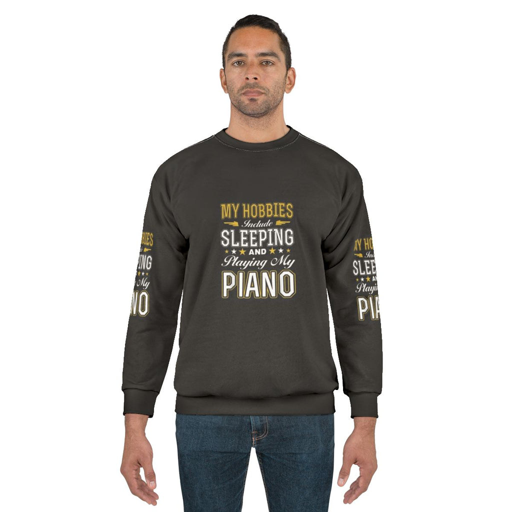 Cozy sweatshirt for hobbies like sleeping and playing piano