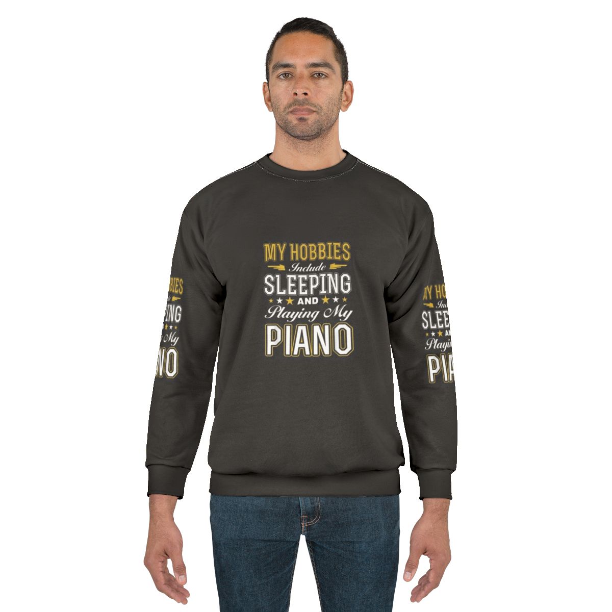 Cozy sweatshirt for hobbies like sleeping and playing piano