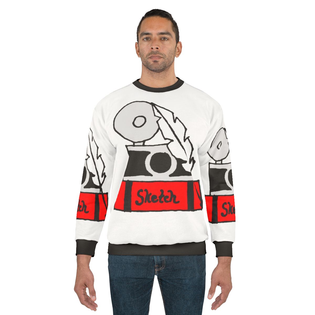 Hobbies Sweatshirt featuring artistic icons like a sketchbook, quill, and camera