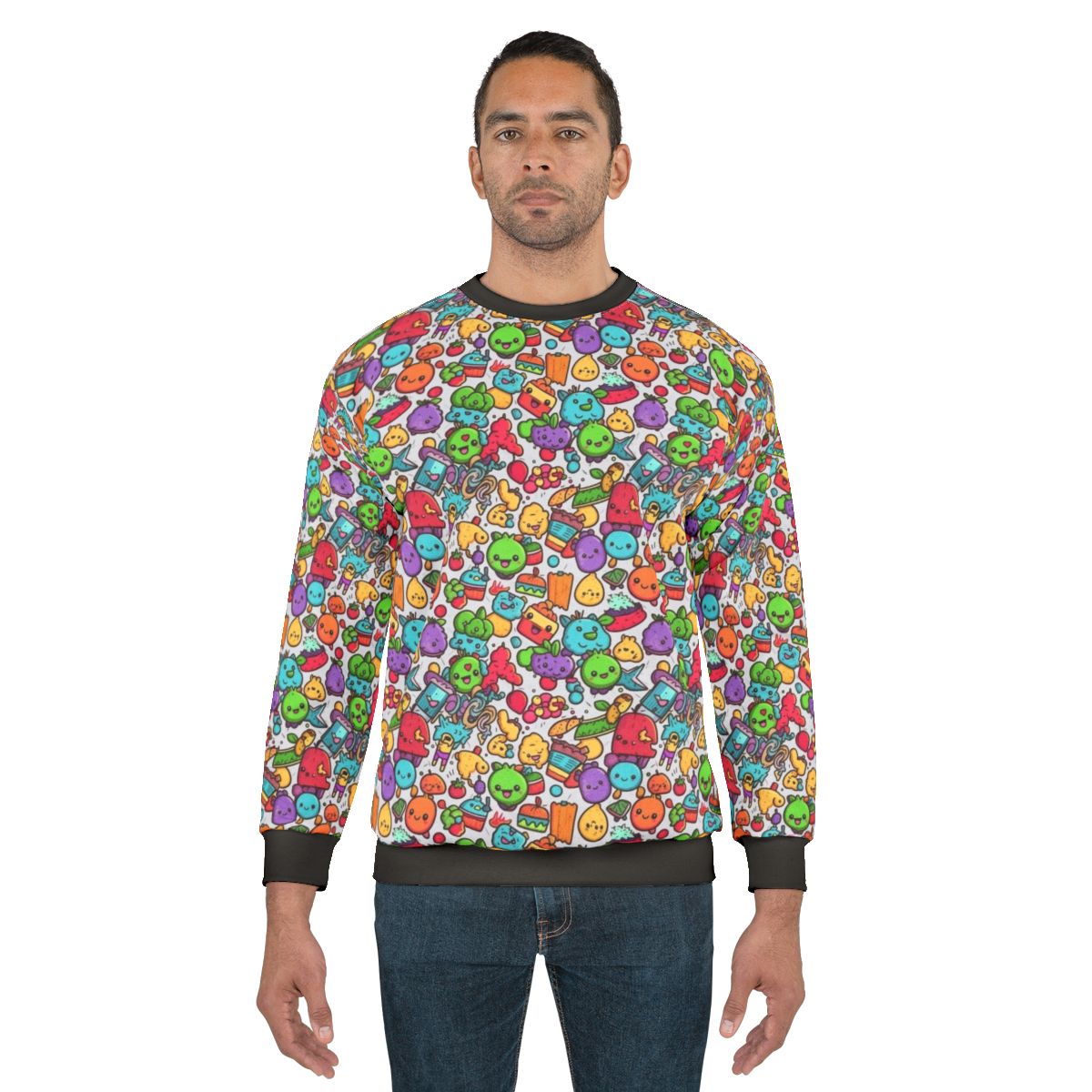 Cartoon hobbies sweatshirt with pineapple, tiger, and giraffe design