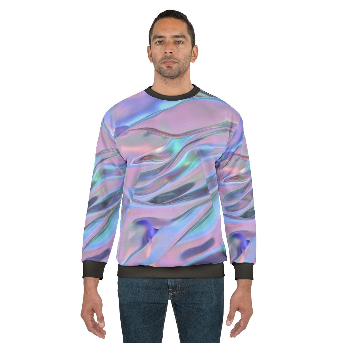 Holographic sweatshirt with colorful graphic pattern