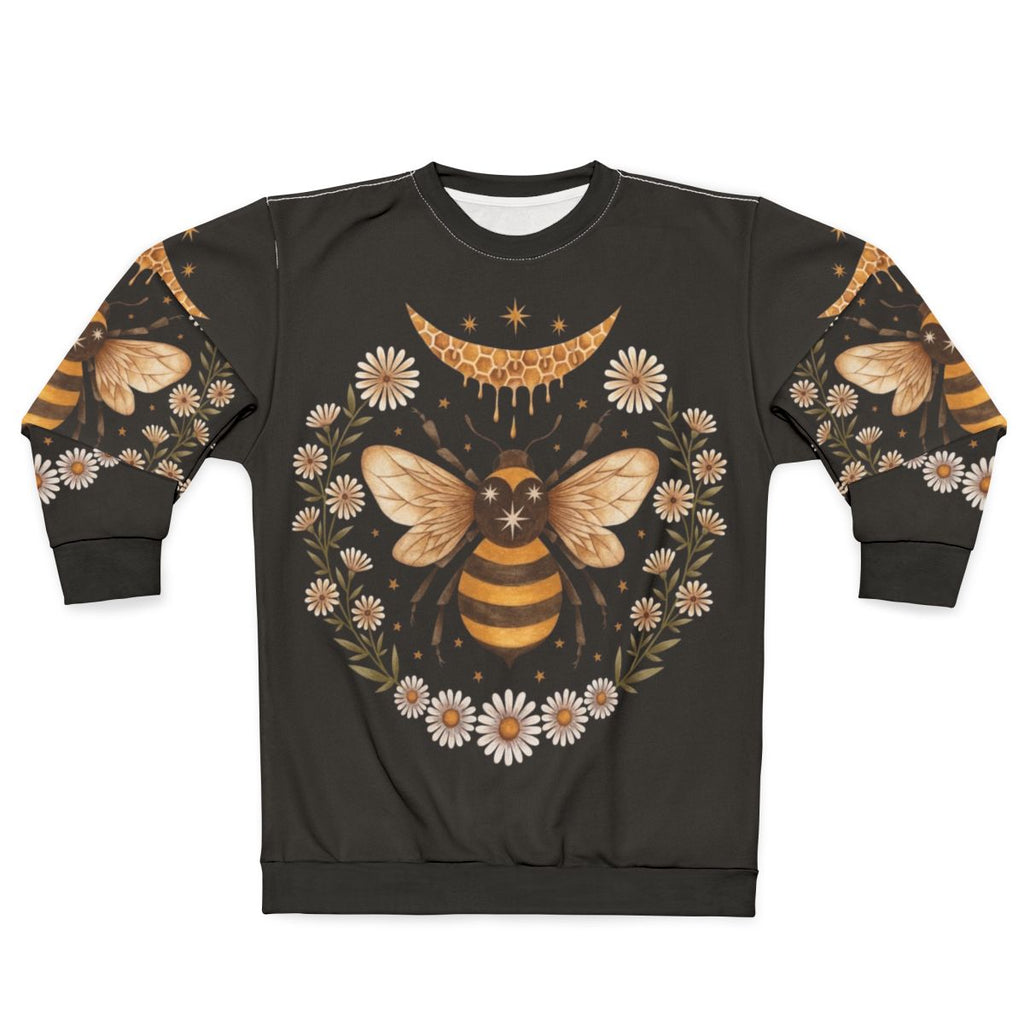 Honey Moon Witch Sweatshirt with Floral Honeycomb and Crescent Moon Design