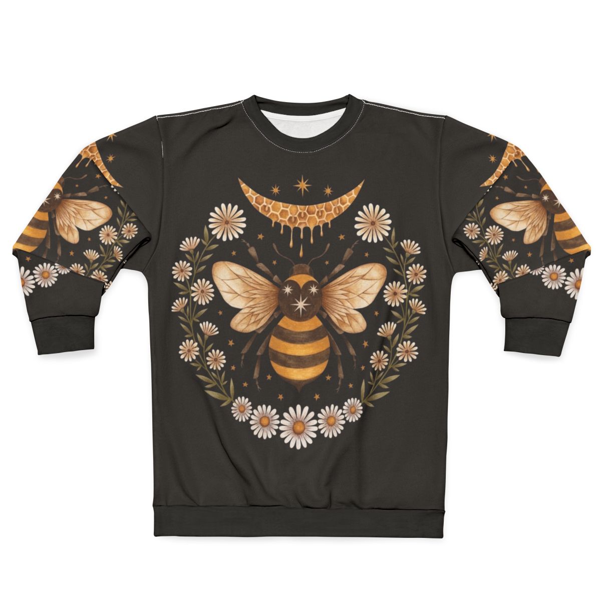 Honey Moon Witch Sweatshirt with Floral Honeycomb and Crescent Moon Design