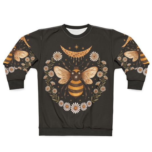 Honey Moon Witch Sweatshirt with Floral Honeycomb and Crescent Moon Design