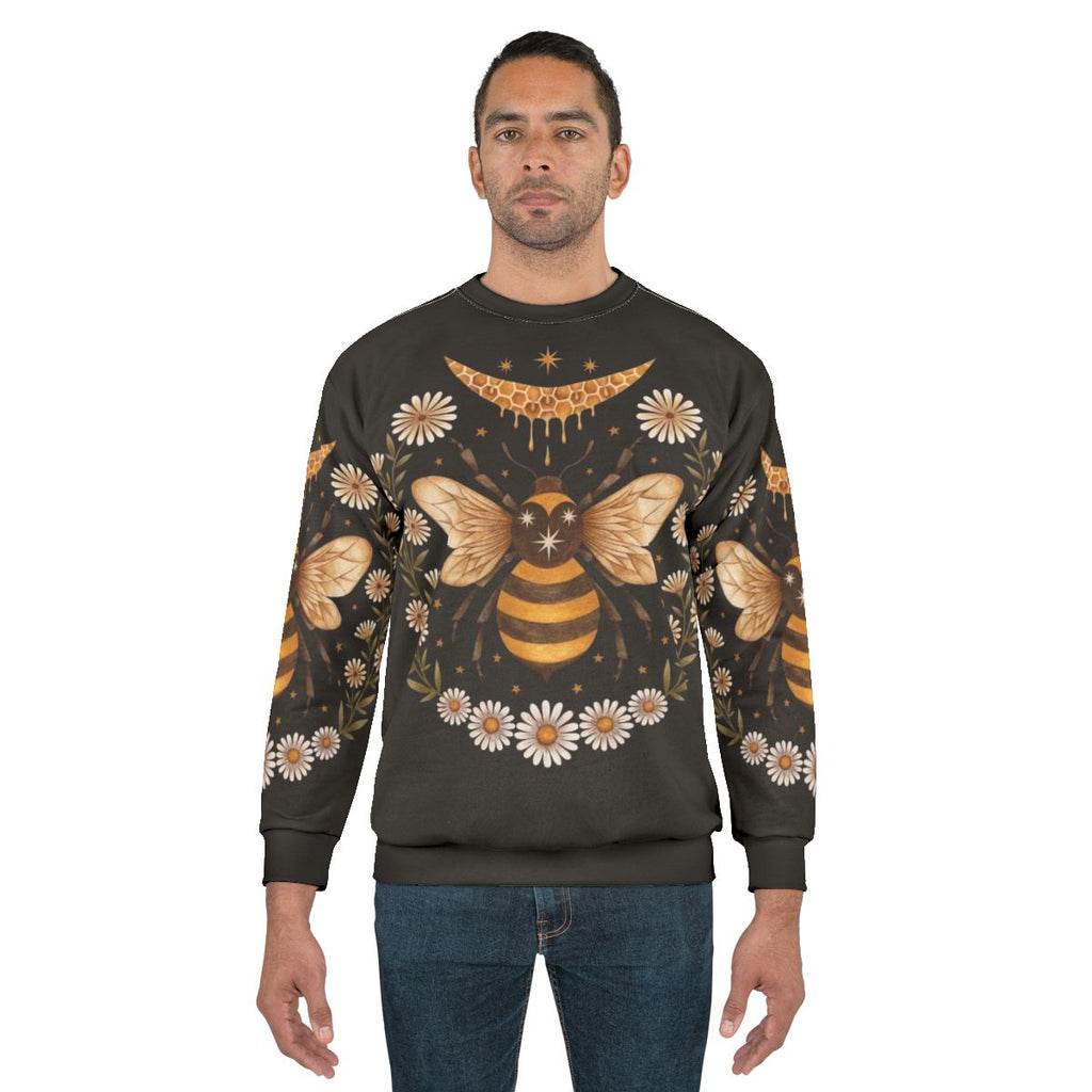 Honey Moon Witch Sweatshirt with Floral Honeycomb and Crescent Moon Design