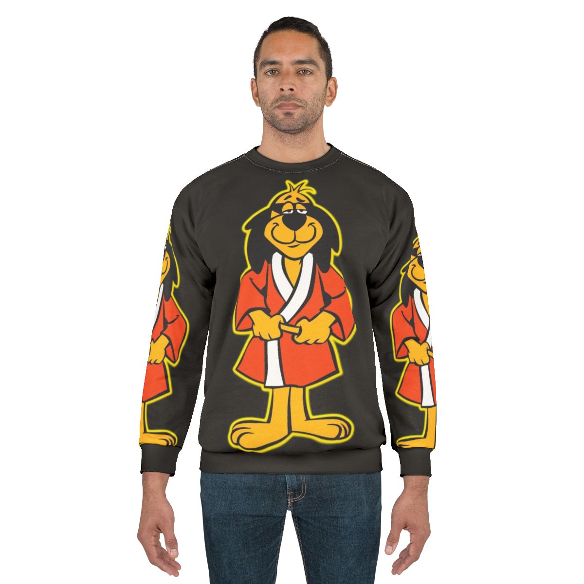 Hong Kong Phooey Cartoon Character Standing on Black Sweatshirt